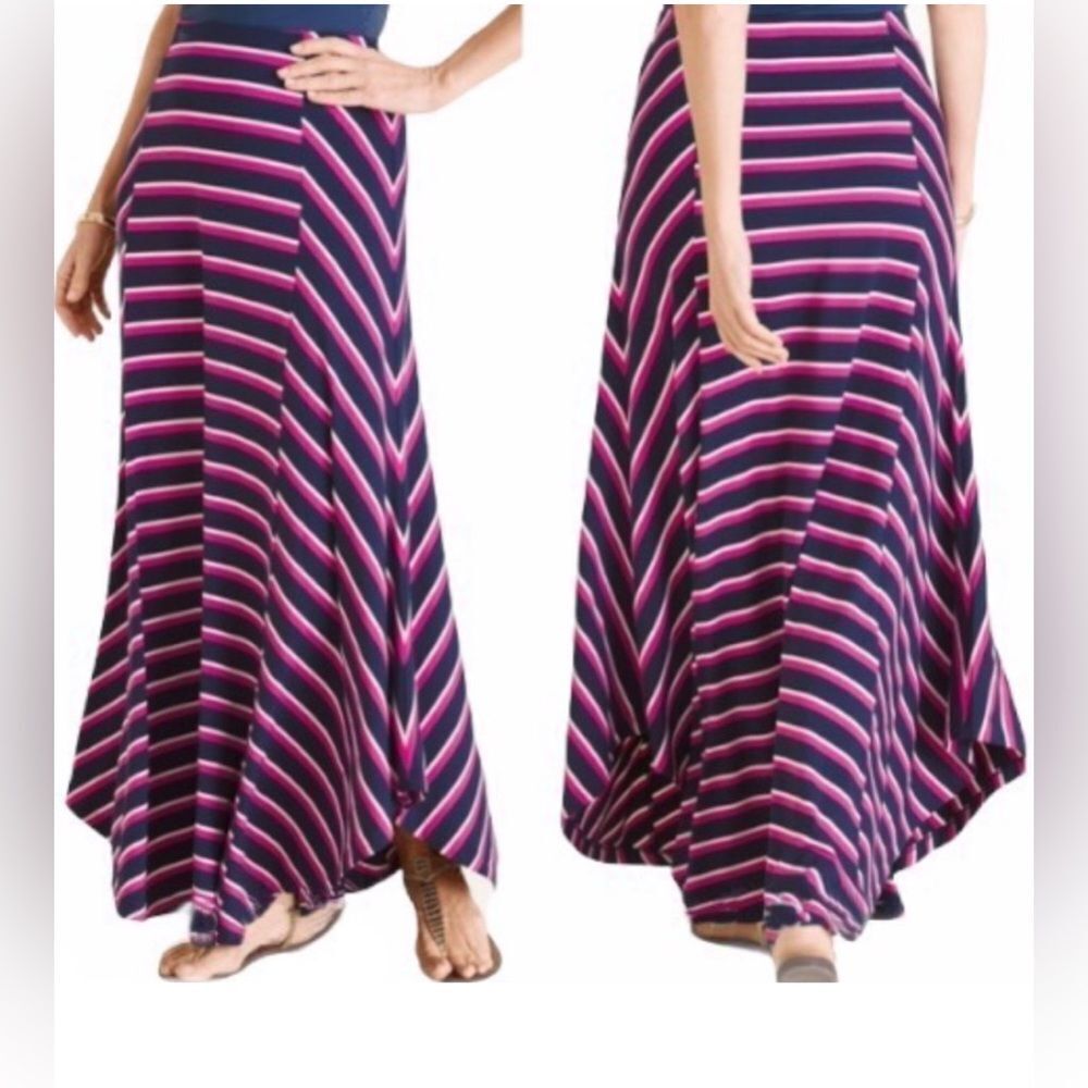 Chico's Pink And Blue Striped Maxi Skirt M (Chico’s 1)